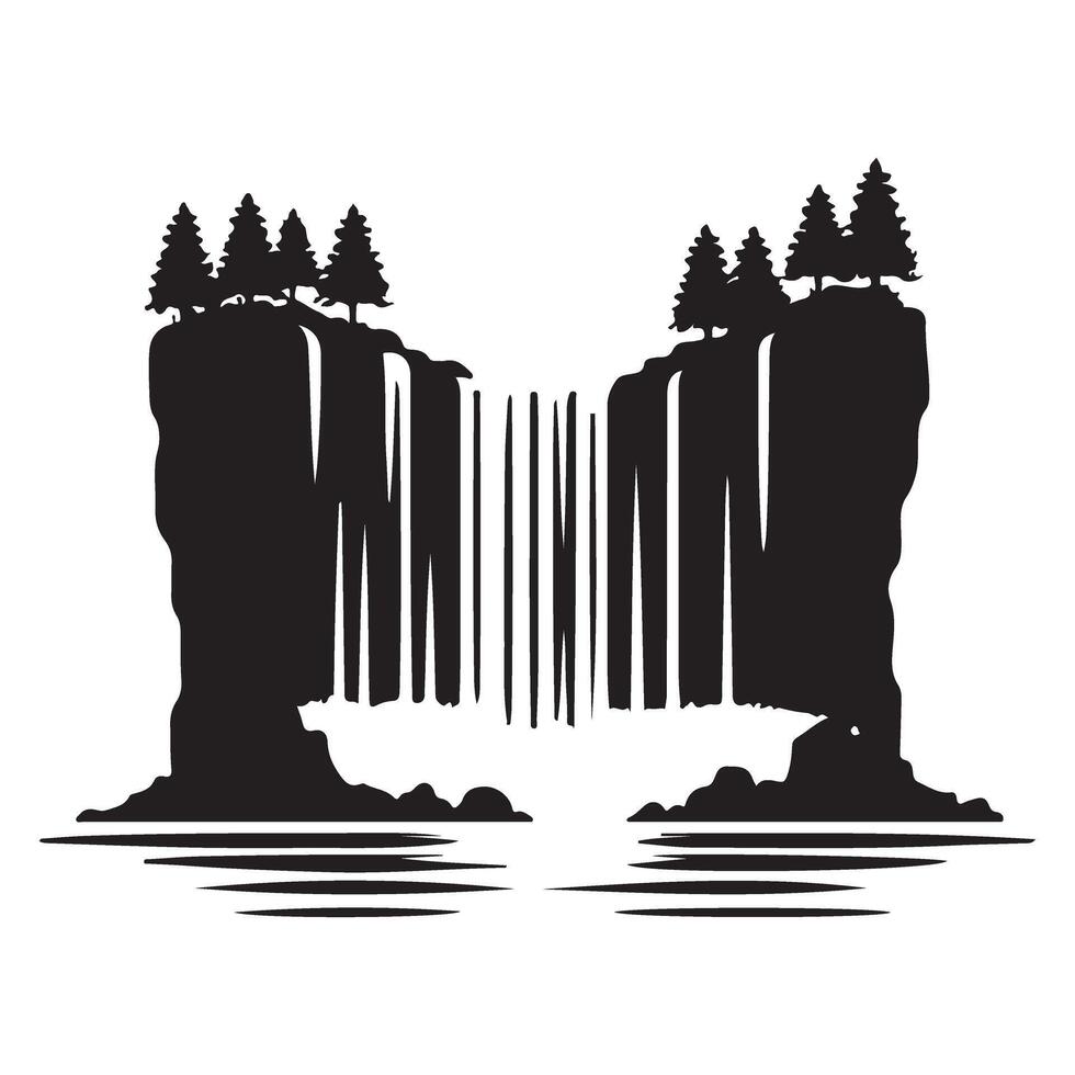 Waterfall silhouette nature landscape scenic view illustration vector