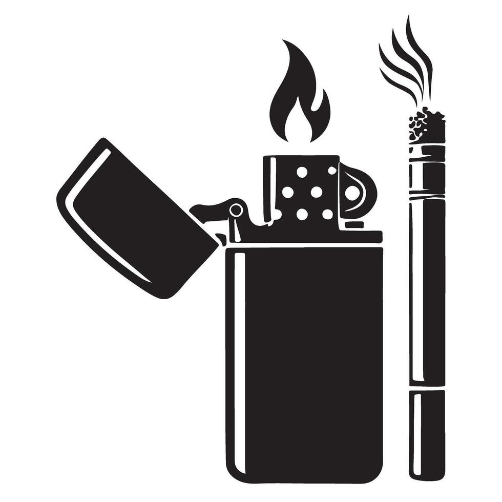 Silhouette Lighter and Cigarette Illustration Best for Creative Projects vector