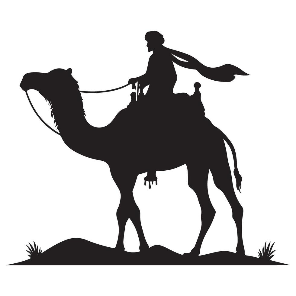 Authentic Arabian Rider and Camel Silhouette Graphic Desert Theme vector