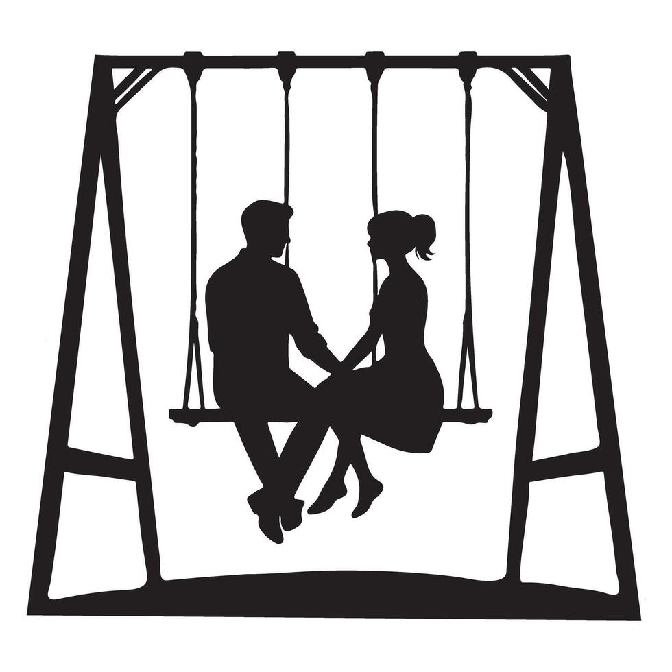 Romantic Couple Silhouette Illustration Relaxing on a Swing Together vector