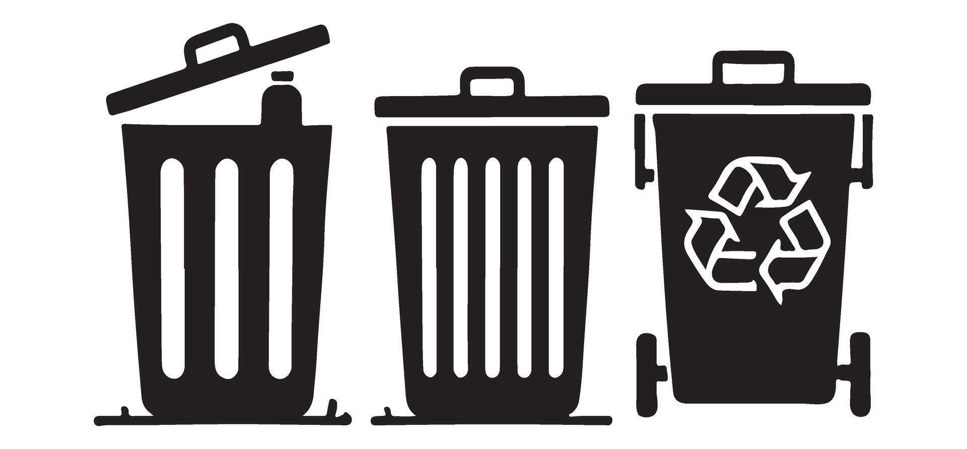 Garbage Recycling Bins Illustration Waste Management Silhouette vector