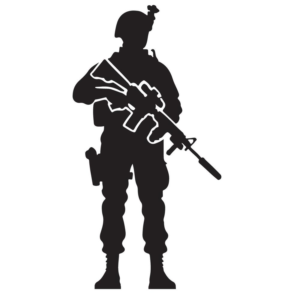 Soldier Standing Guard with Rifle Silhouette Digital Design vector