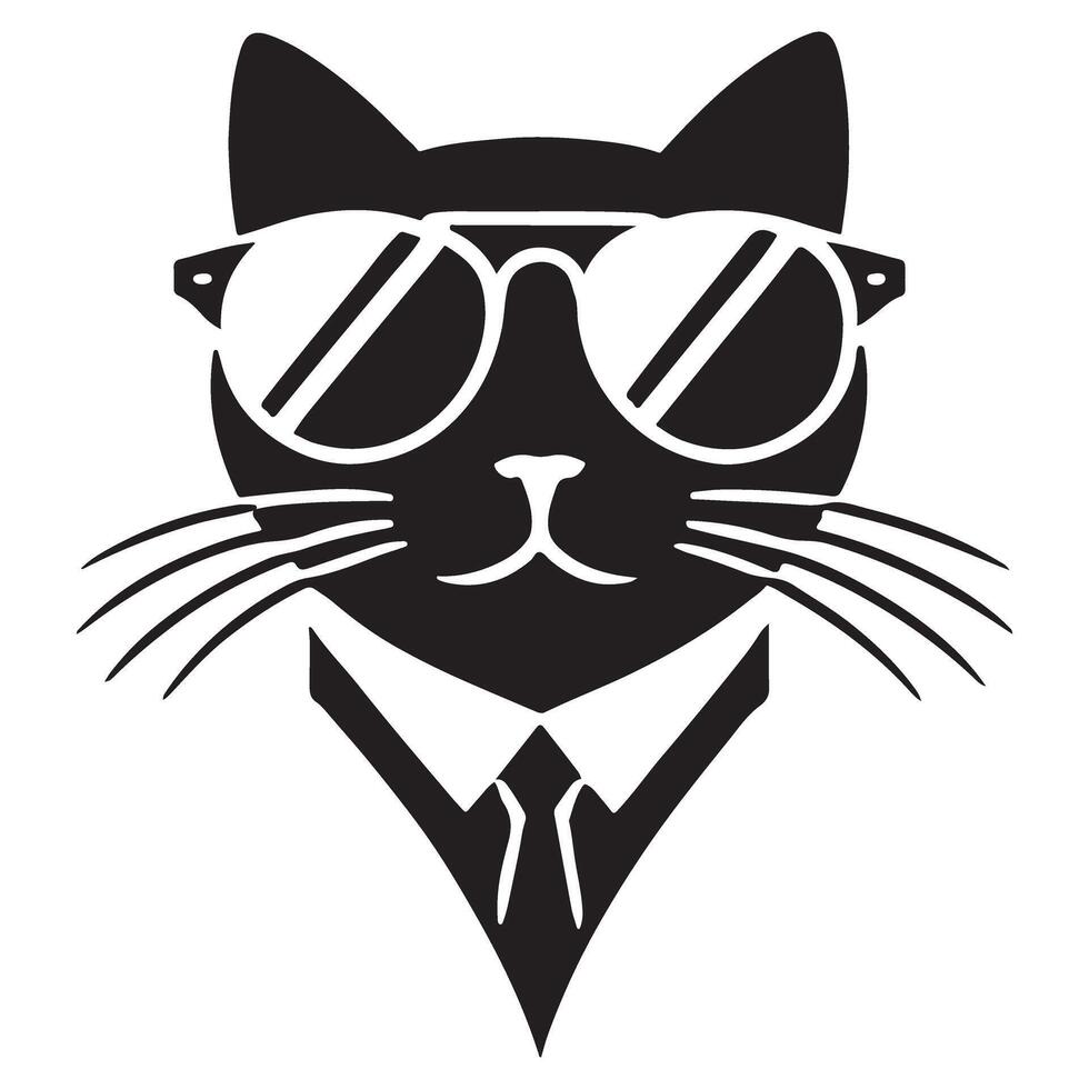Cool cat with sunglasses silhouette illustration design vector
