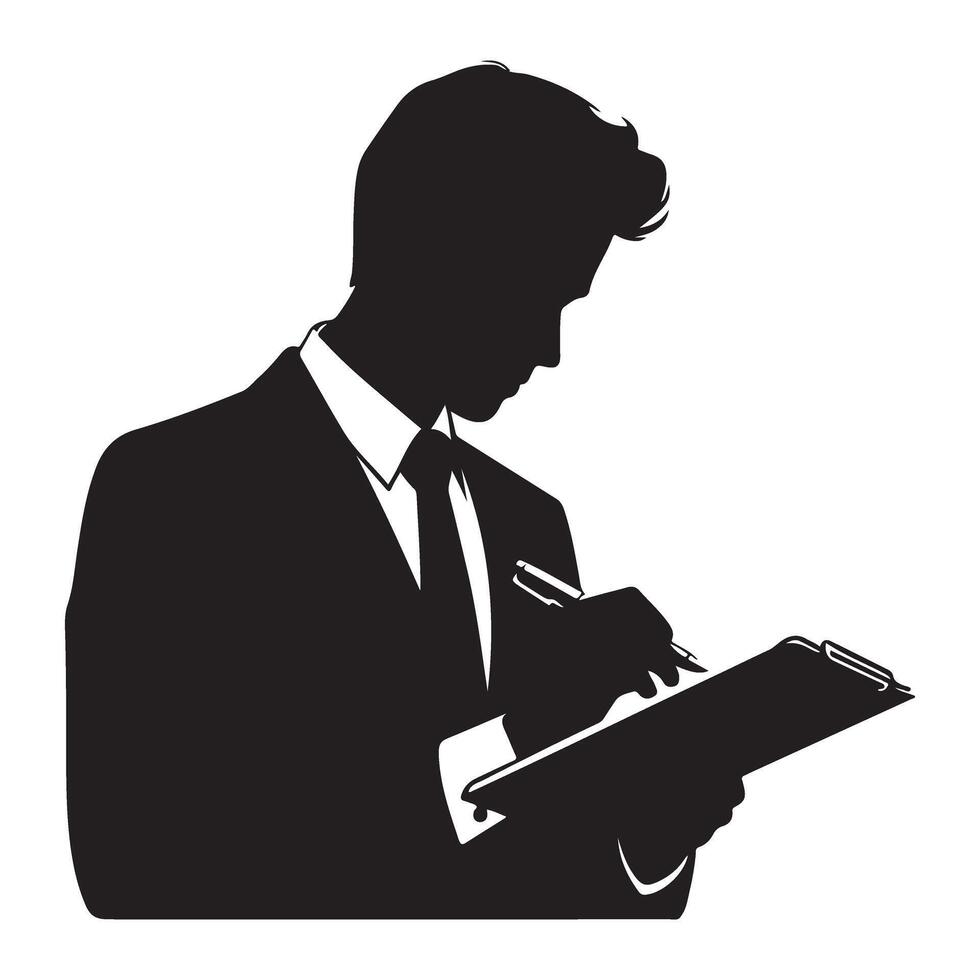 Silhouette Business Man Taking Notes on Clipboard Illustration vector