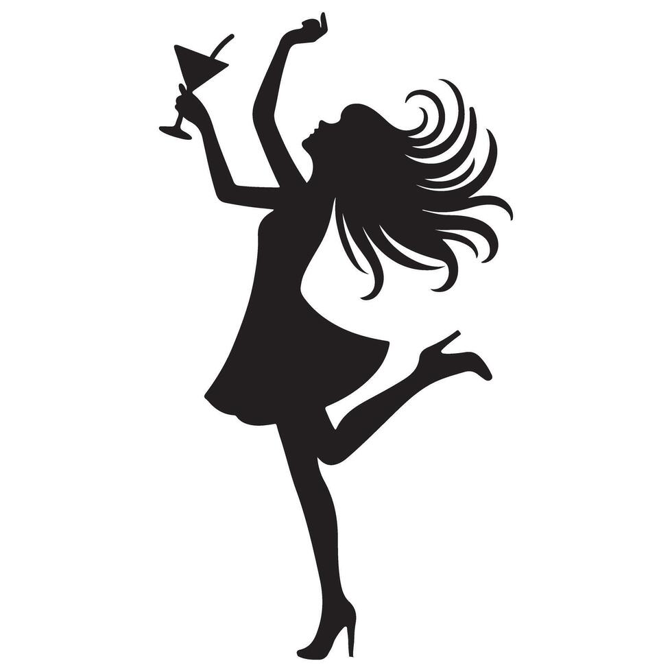 Silhouette Woman Celebrating with Cocktail Illustration Happy Occasions Designs vector