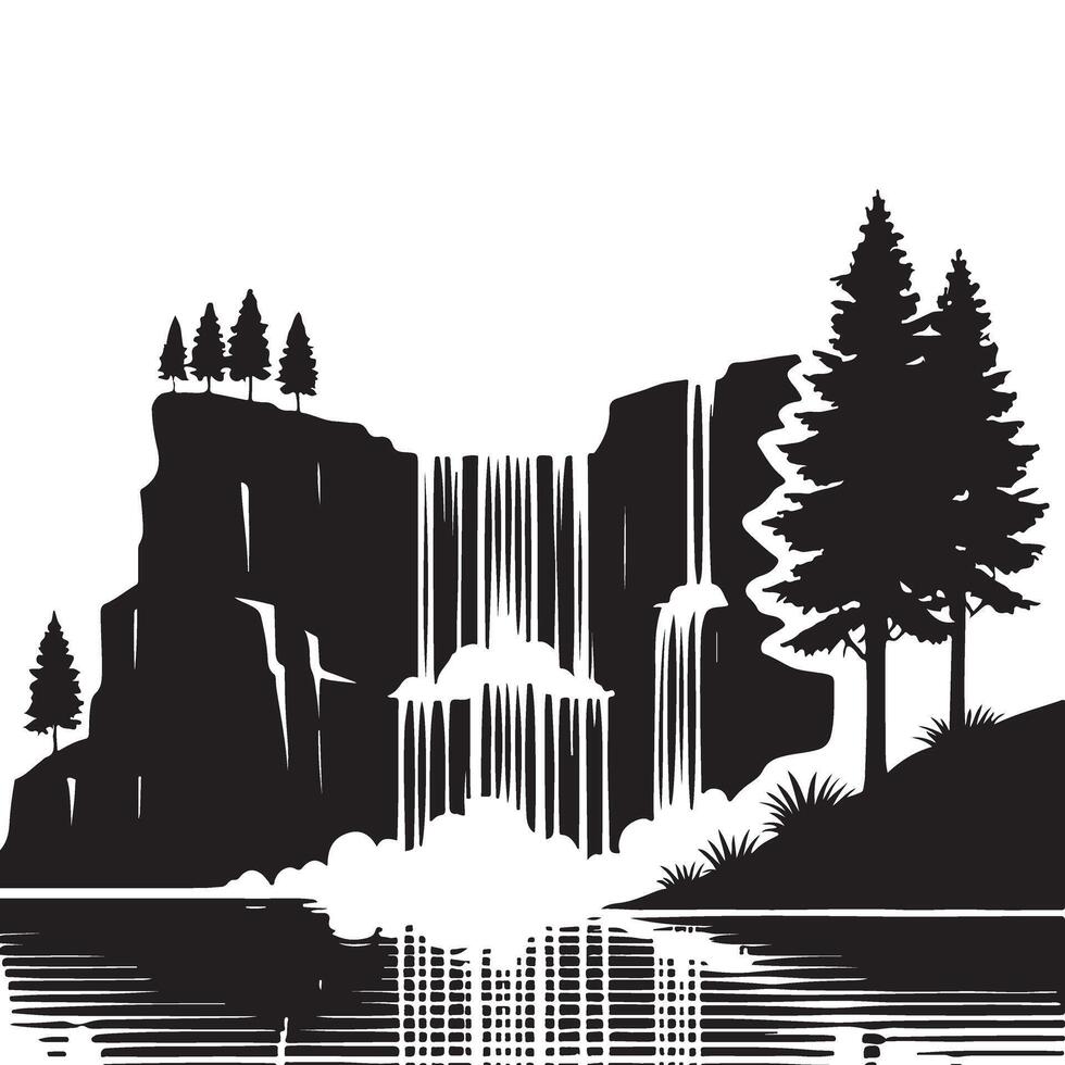 Majestic waterfall illustration peaceful nature scene and landscape vector