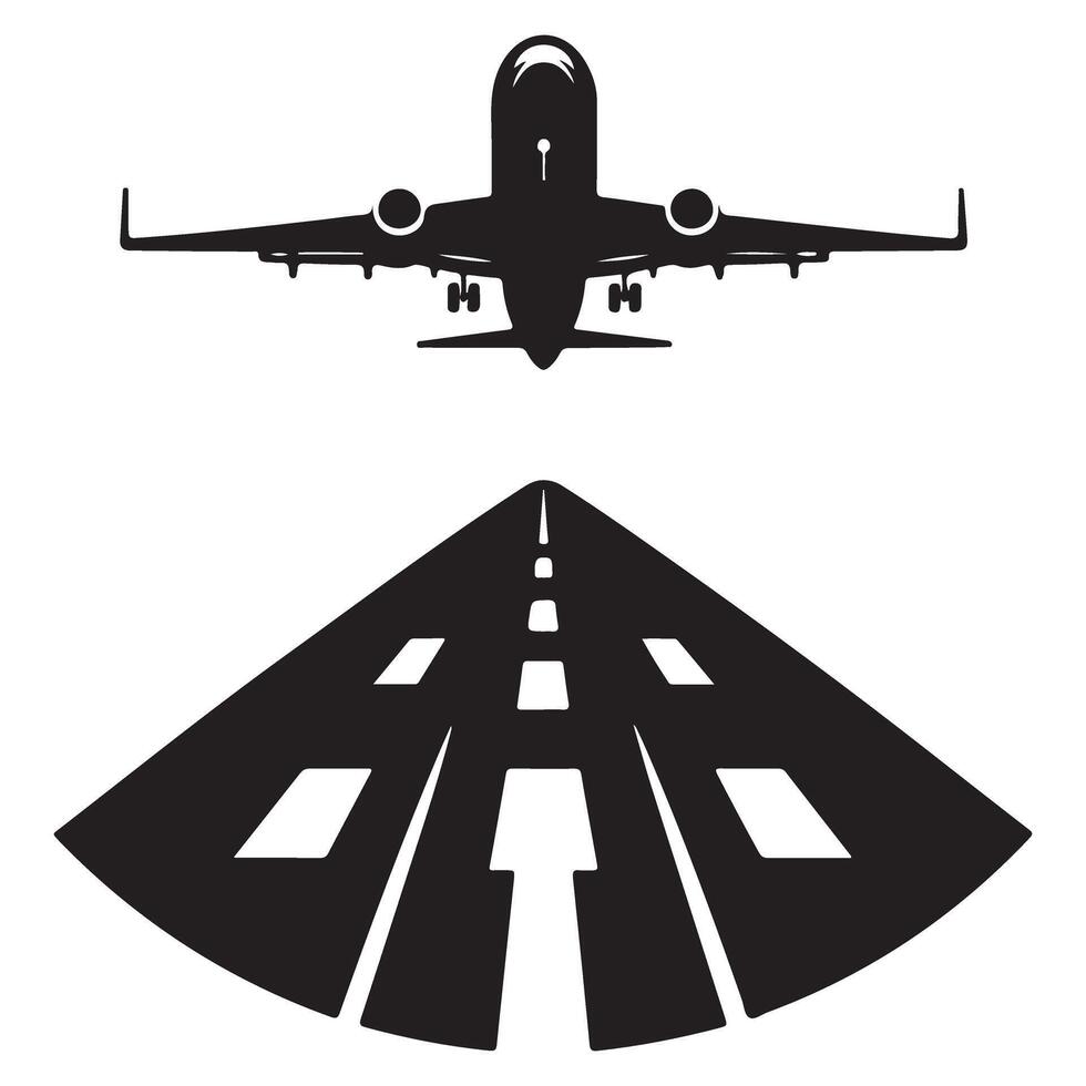 Airplane Landing Silhouette on Runway Signifying Travel and Transportation vector