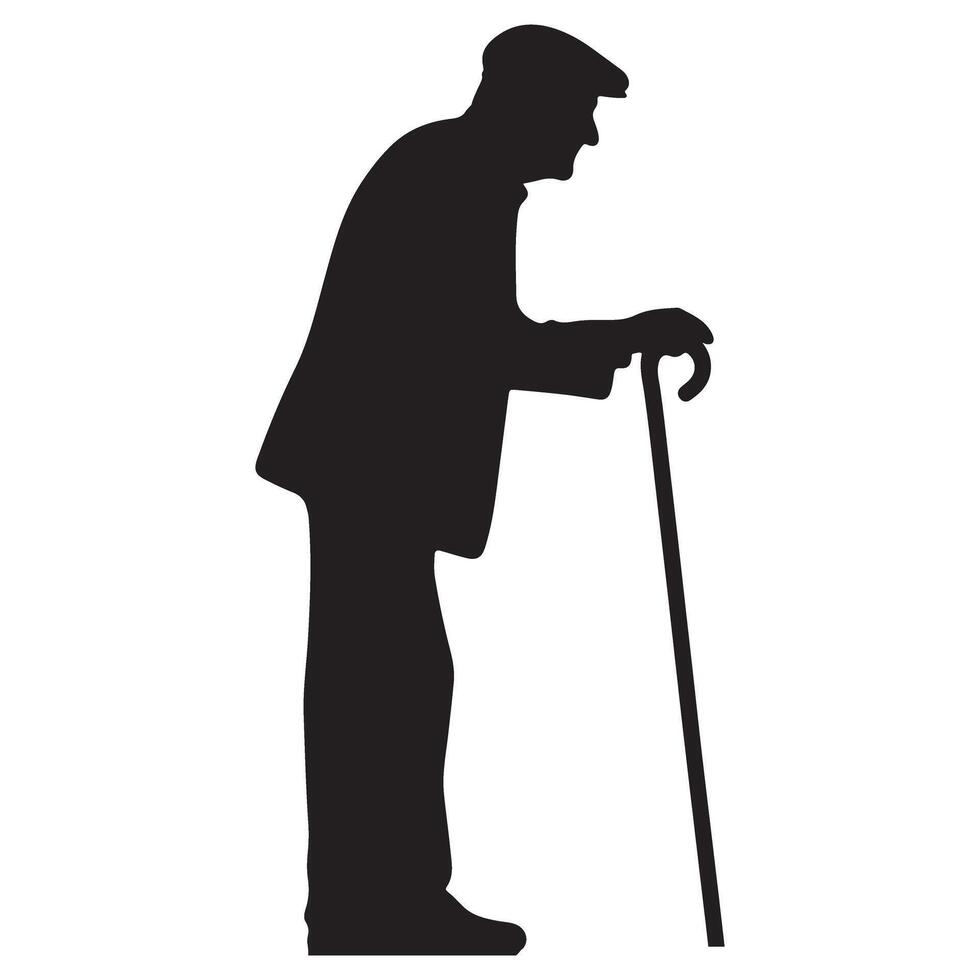 Silhouette of an Elderly Person with Cane Graphic Template vector