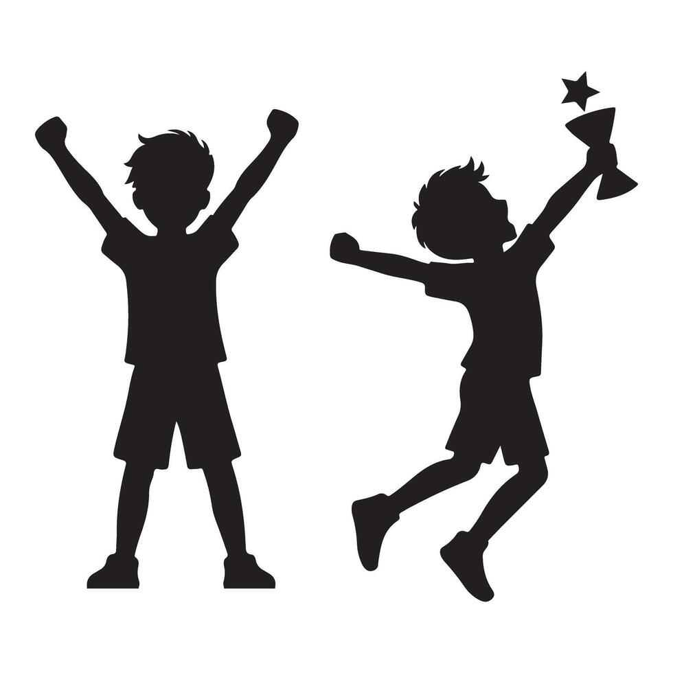 Silhouette Boy Celebrating Success with Trophy Illustration vector