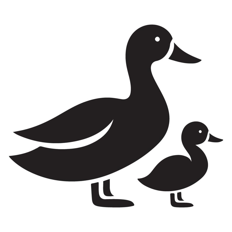 Cute Duck Silhouette Illustration with Duckling Design vector