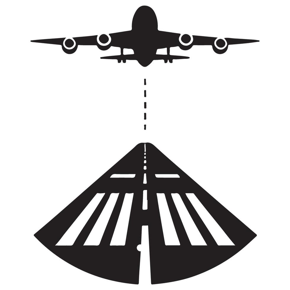 Silhouette Airplane Landing Illustration Airport Runway Graphic Asset vector