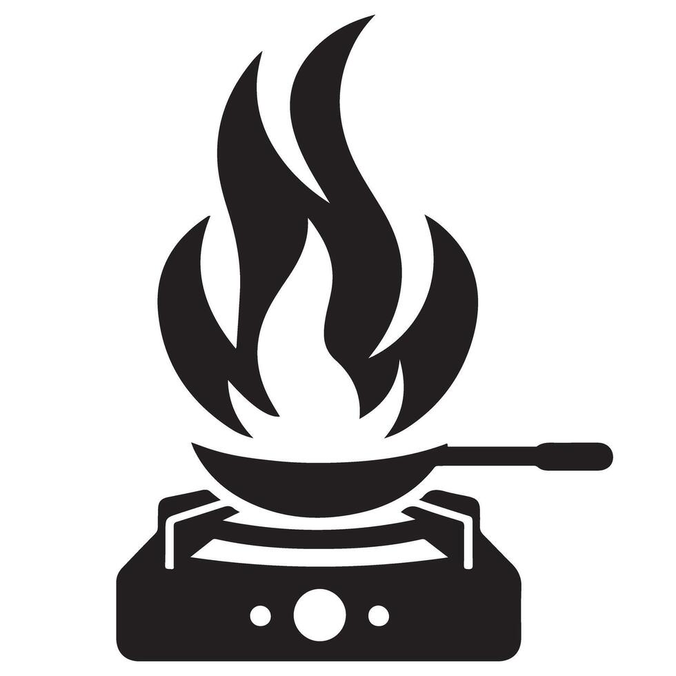 Silhouette Stove Wok on Fire Symbol Design for Culinary Arts vector