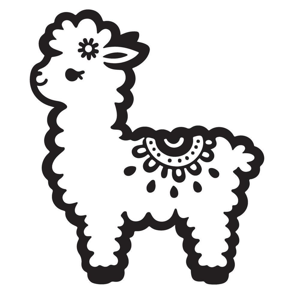 Side View Alpaca Illustration Decorative Farm Animal Graphic Art vector