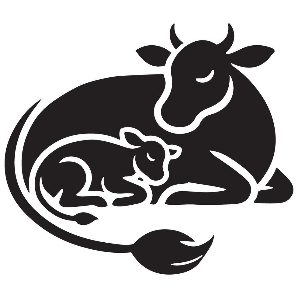 Peaceful Cow and Calf Silhouette Graphic for Farmhouse Decor vector
