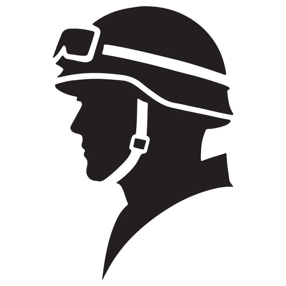 Soldier Profile Silhouette Wearing Helmet Military Graphic Design vector