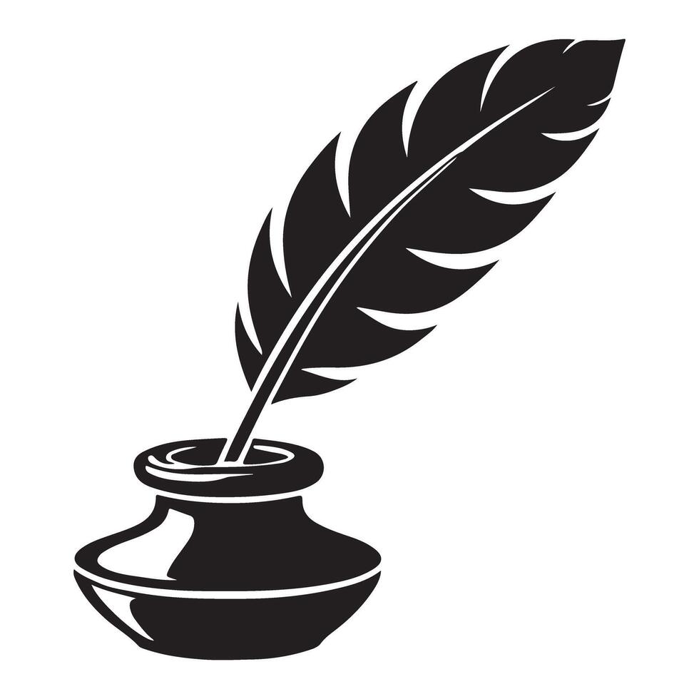 Inkwell with Quill Silhouette Illustration Writer Artist Design vector
