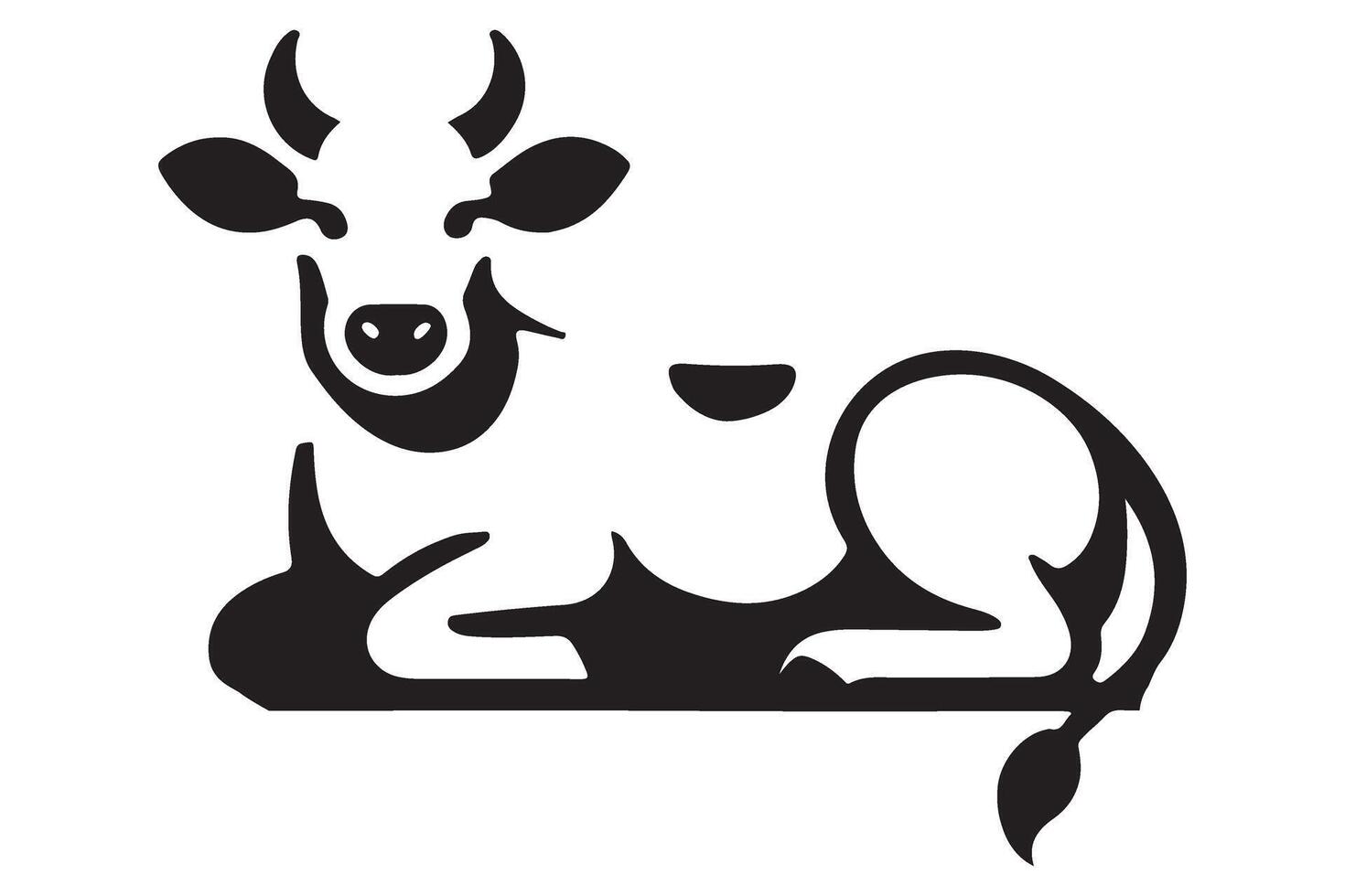 Resting Cow Illustration Silhouette Farm Animal Black and White Image vector