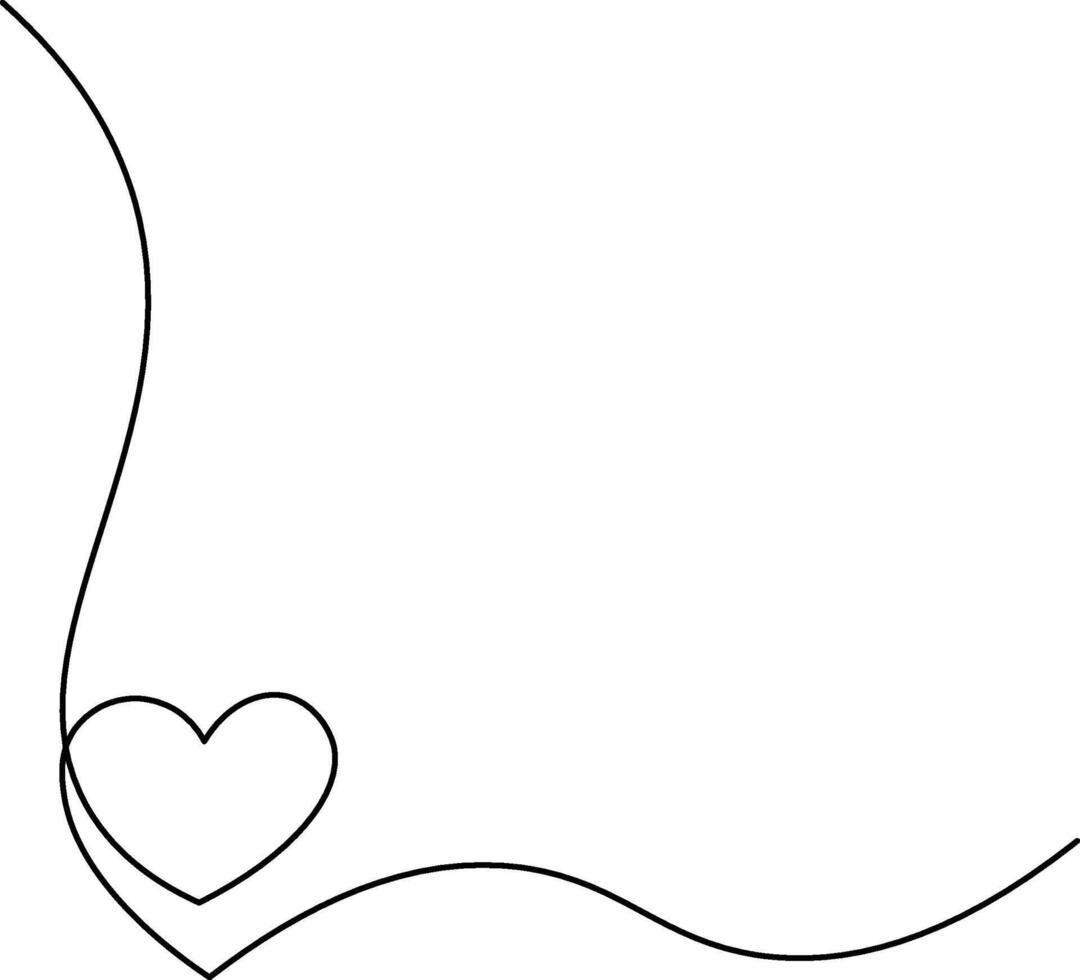 Heart corner and love sign in continuous one line drawing. Love symbol on transparent background. Banner for valentines day. Abstract hearts. Editable stroke, hand drawn illustration vector