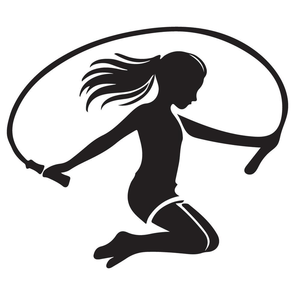 Silhouette Image Girl Jumping Rope Active Child Illustration vector