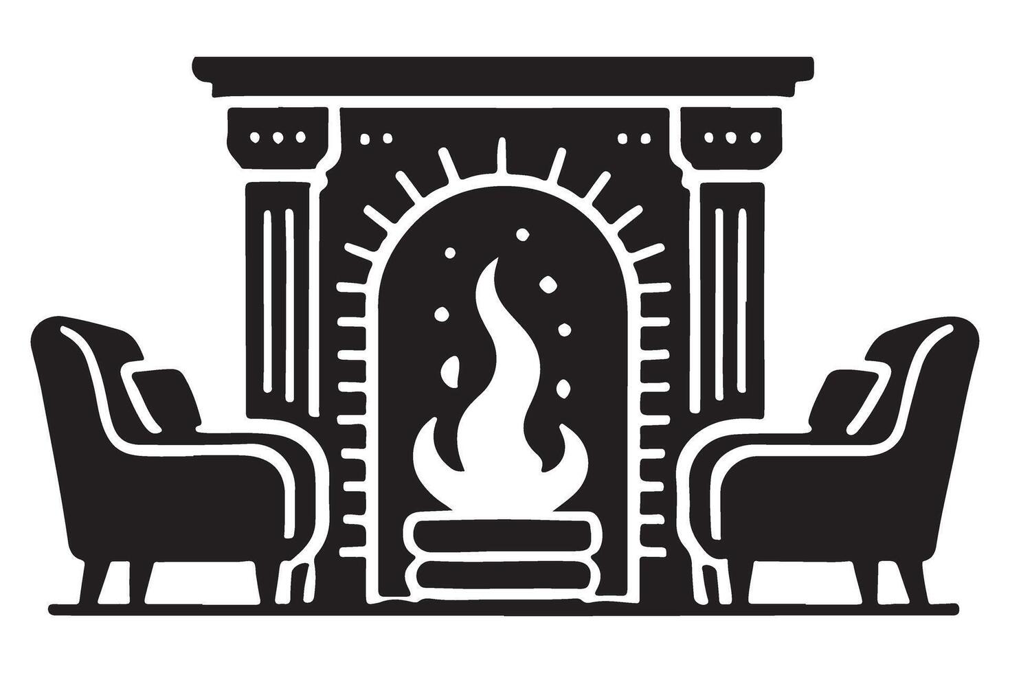 Cozy Fireplace Scene Silhouette Illustration for Home Ambiance and Relaxation vector