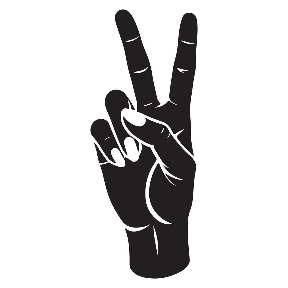 Black and White Illustration Hand Giving Peace Sign Graphic vector