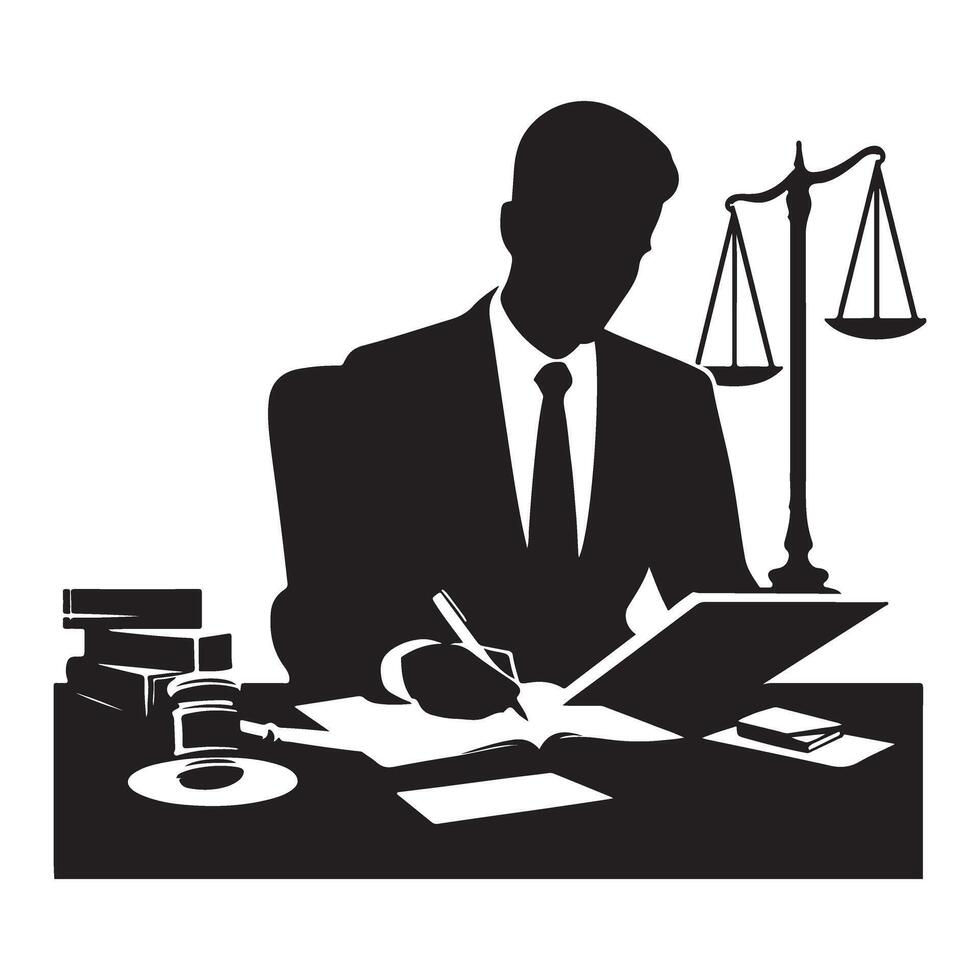 Silhouette Lawyer Illustration Writing Legal Document Design Perfect for Professional Use vector