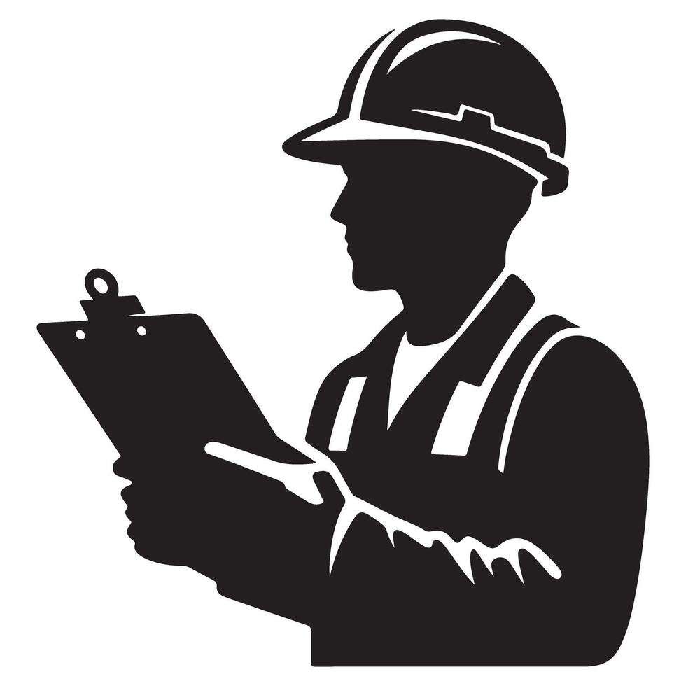 Construction Worker Inspector Silhouette Illustration Clipboard Checklist vector