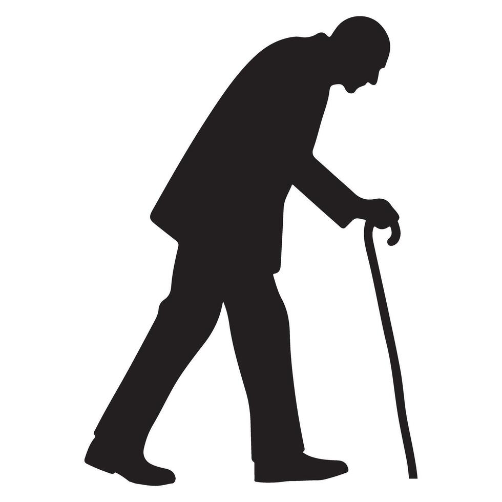 Silhouette of An Aged Person Using A Walking Stick vector