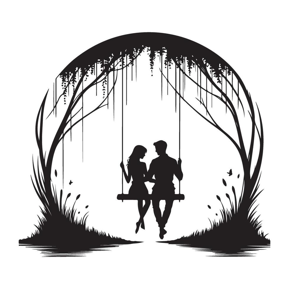 Couple on Swing Silhouette Illustration for Romantic Date Design vector