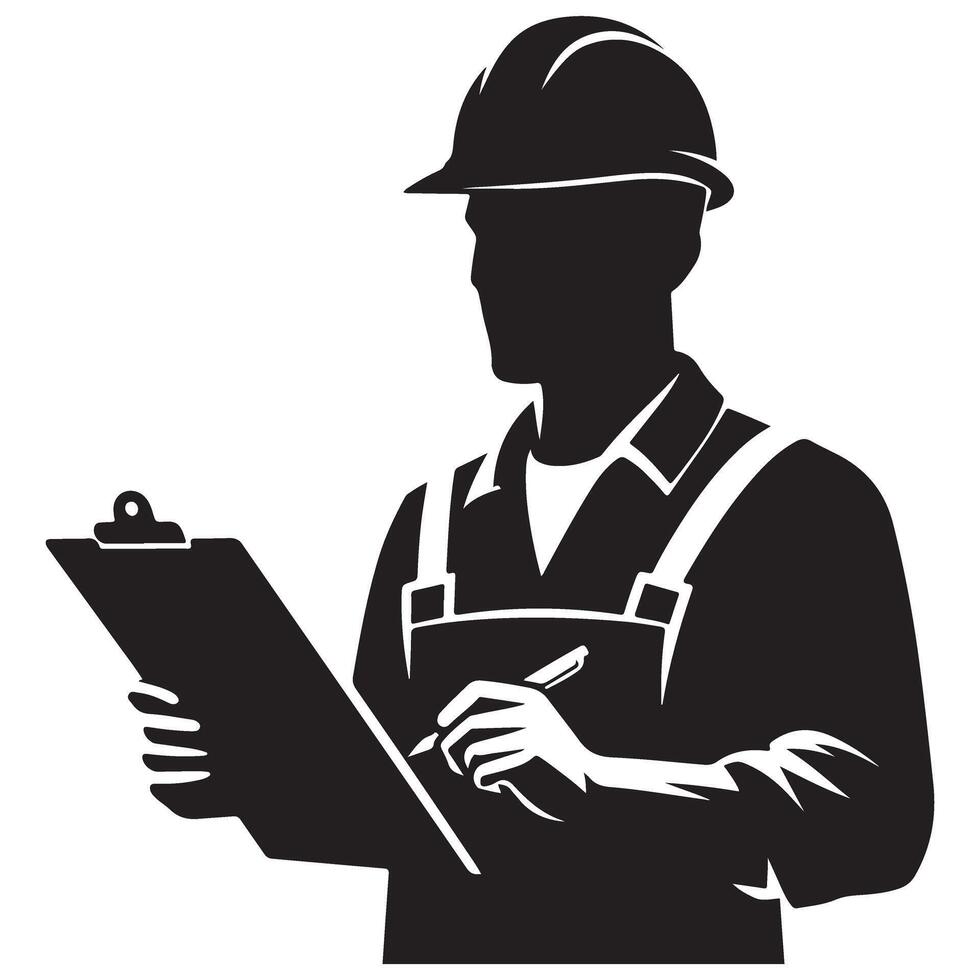 Construction Worker Silhouette with Clipboard for Site Management vector