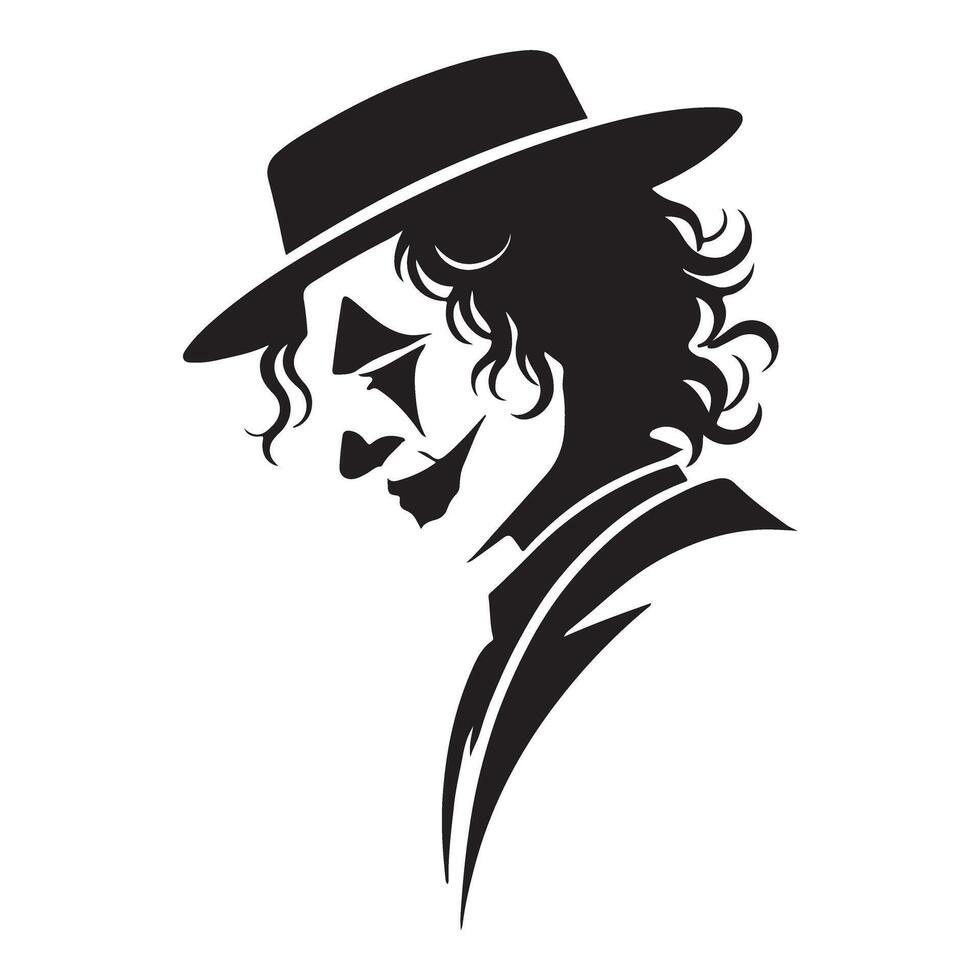 Intriguing Joker Silhouette Art Illustration with Hat and Makeup vector