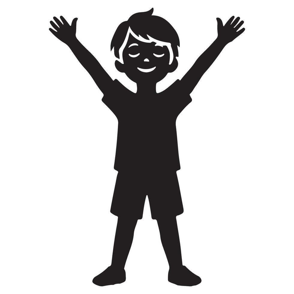 Happy Silhouette Boy with Raised Arms Illustration vector