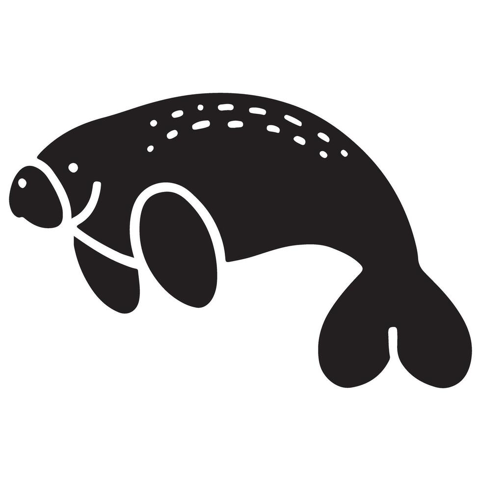 Manatee Silhouette Illustration Marine Wildlife Aquatic Animal Art vector