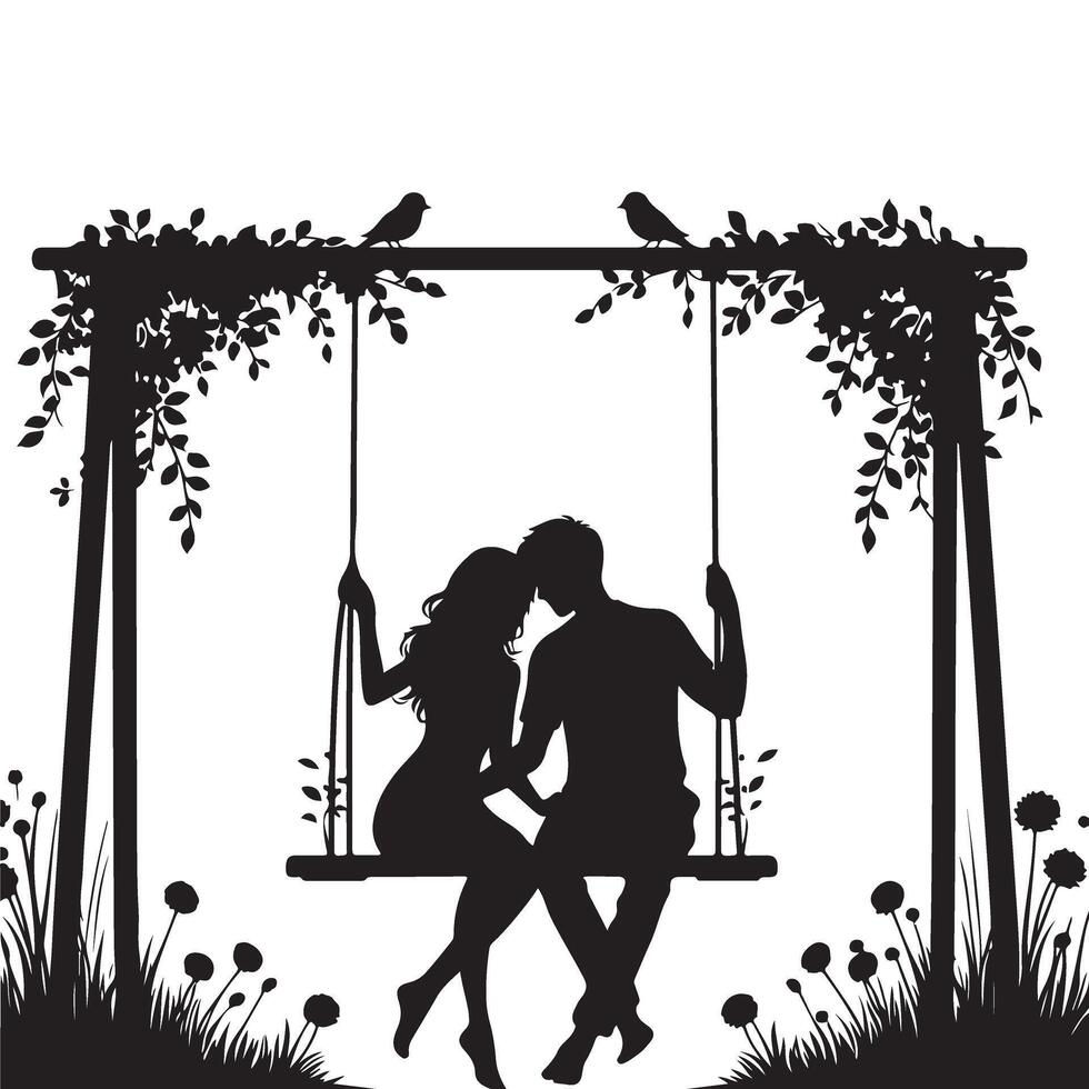 Silhouette Couple in Love on Swing Romantic Graphic Design vector