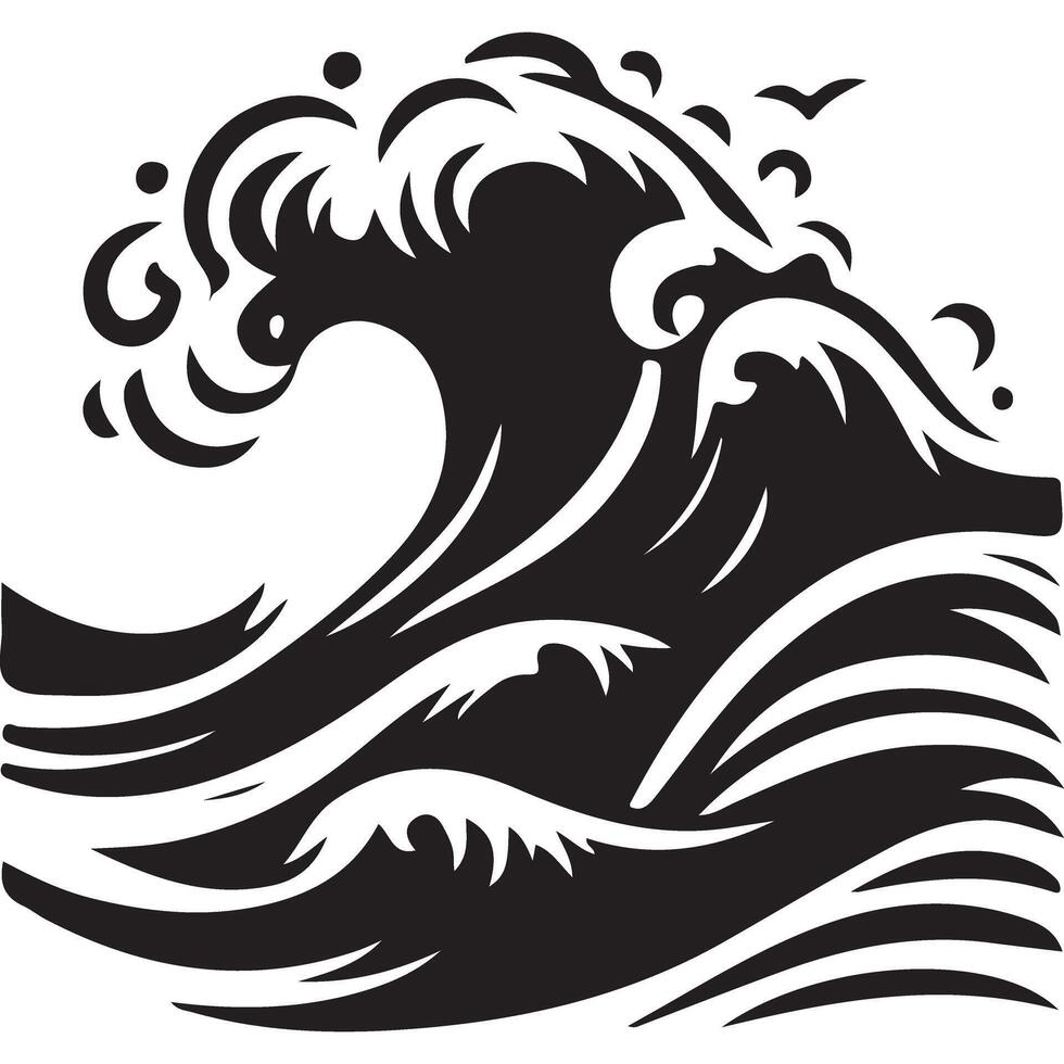 Dramatic Ocean Wave Illustration Black Silhouette for Coastal Decor vector