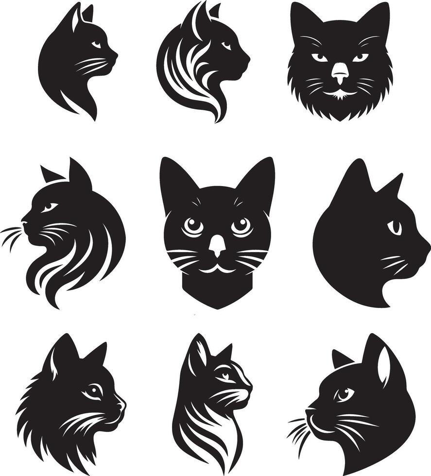 Cat head silhouette and illustration vector