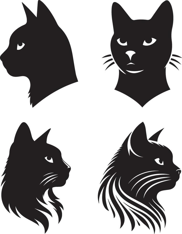Cat head silhouette and icon set collection vector