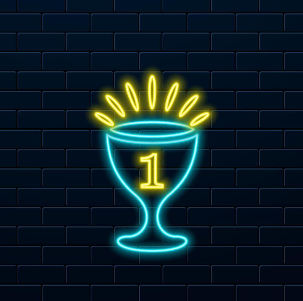 Neon icons, prize, reward. Red, Blue and Yellow Neon Icon Set vector