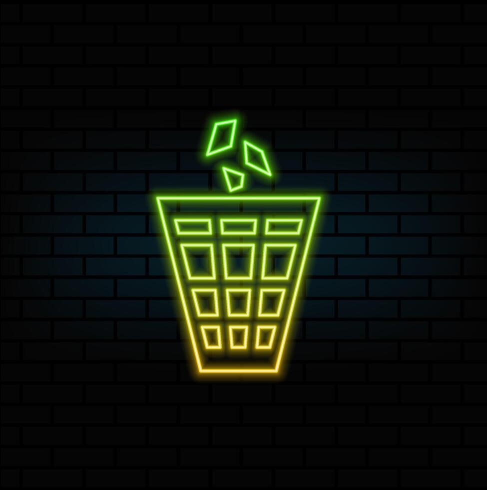 Glowing trash can neon icon isolated on white background. Garbage bin sign. Black square button. vector