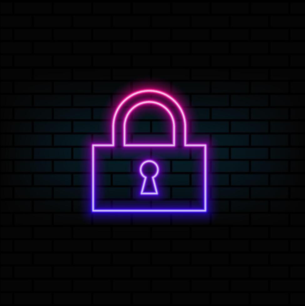 Lock silhouette art, Safety lock. neon style. vector