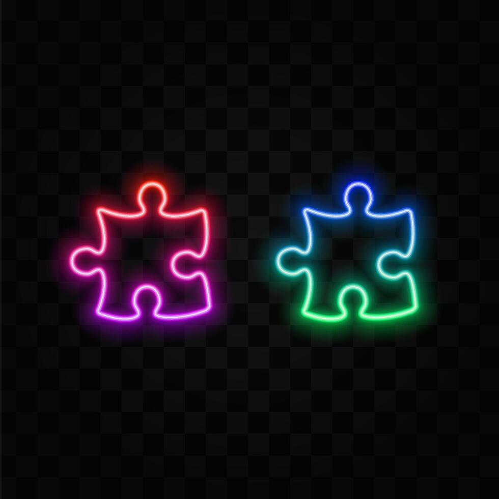 puzzle, simple solutions, compatibility, neon problem solving. vector