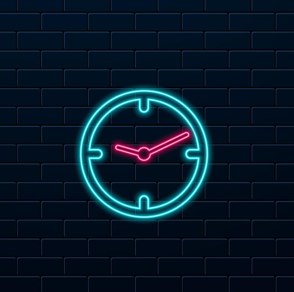 icon clock. Suitable for party symbol. neon style. Two-tone style. Simple editable design. Design template . Simple symbol illustration vector