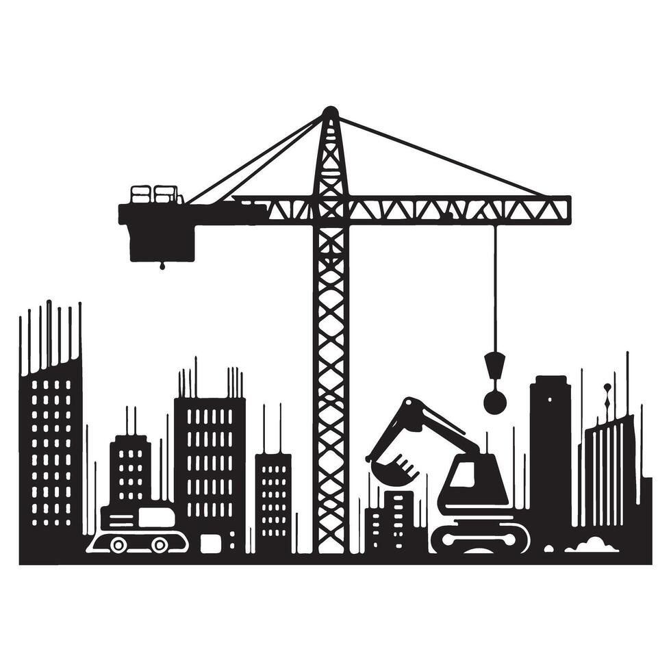 Urban Construction Skyline Silhouette Illustration Project Development vector