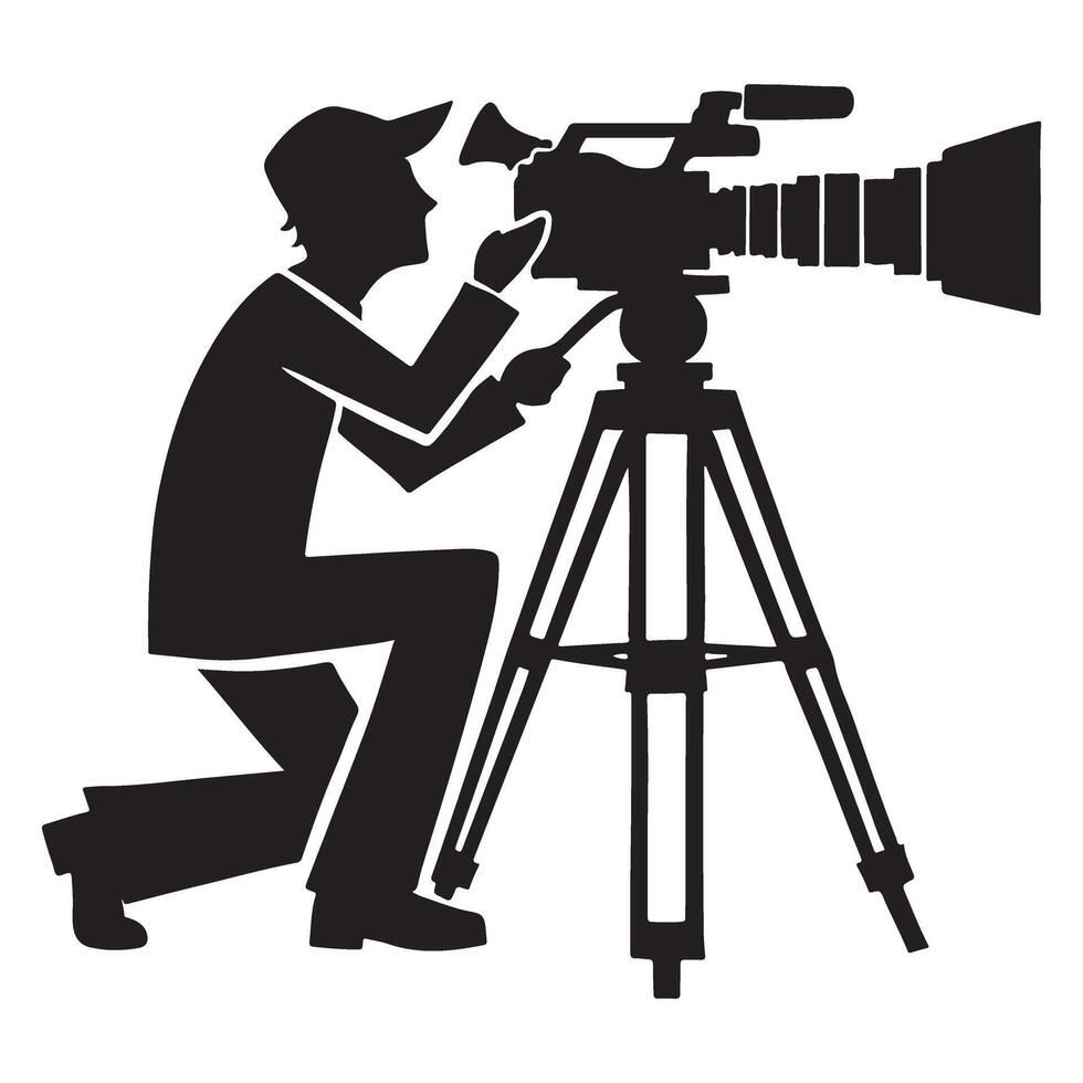 Silhouette Cinematographer in Action Capturing the Perfect Cinematic Shot vector