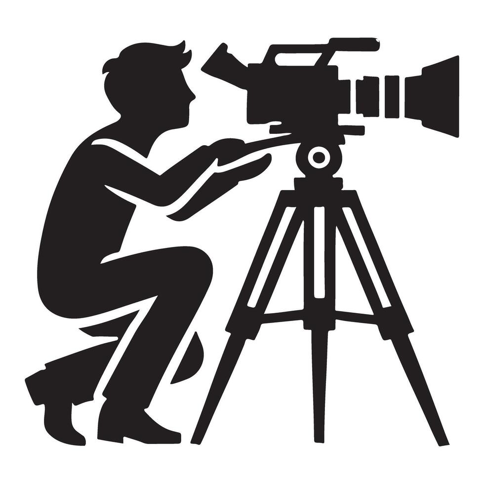 Cameraman Silhouette Illustration Filming Production and Cinematography Expertise vector