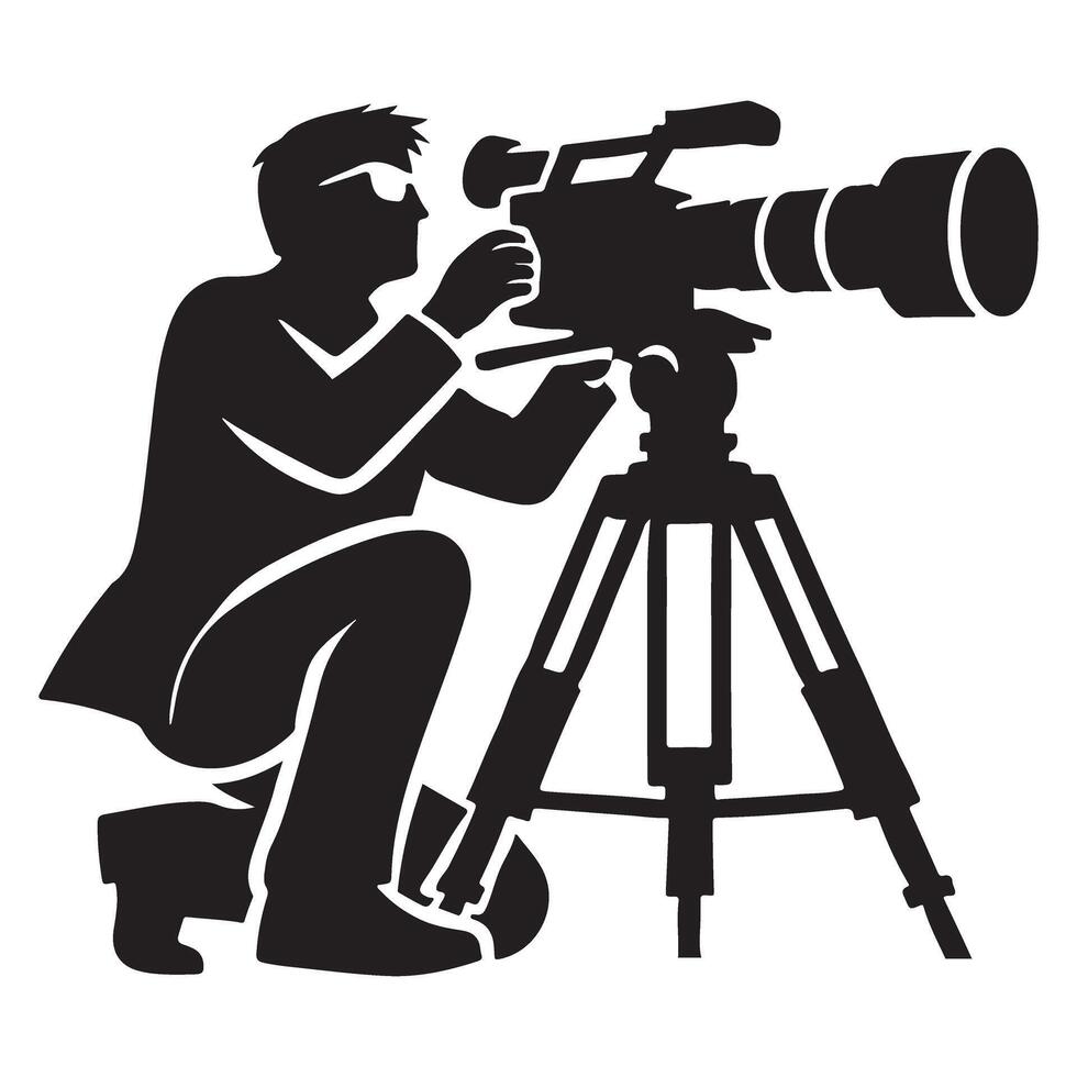 Cameraman with camera Silhouette illustration filmmaking and photography vector