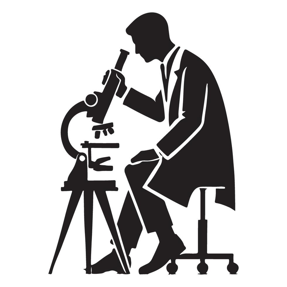 Silhouette scientist using microscope illustration scientific research concept vector