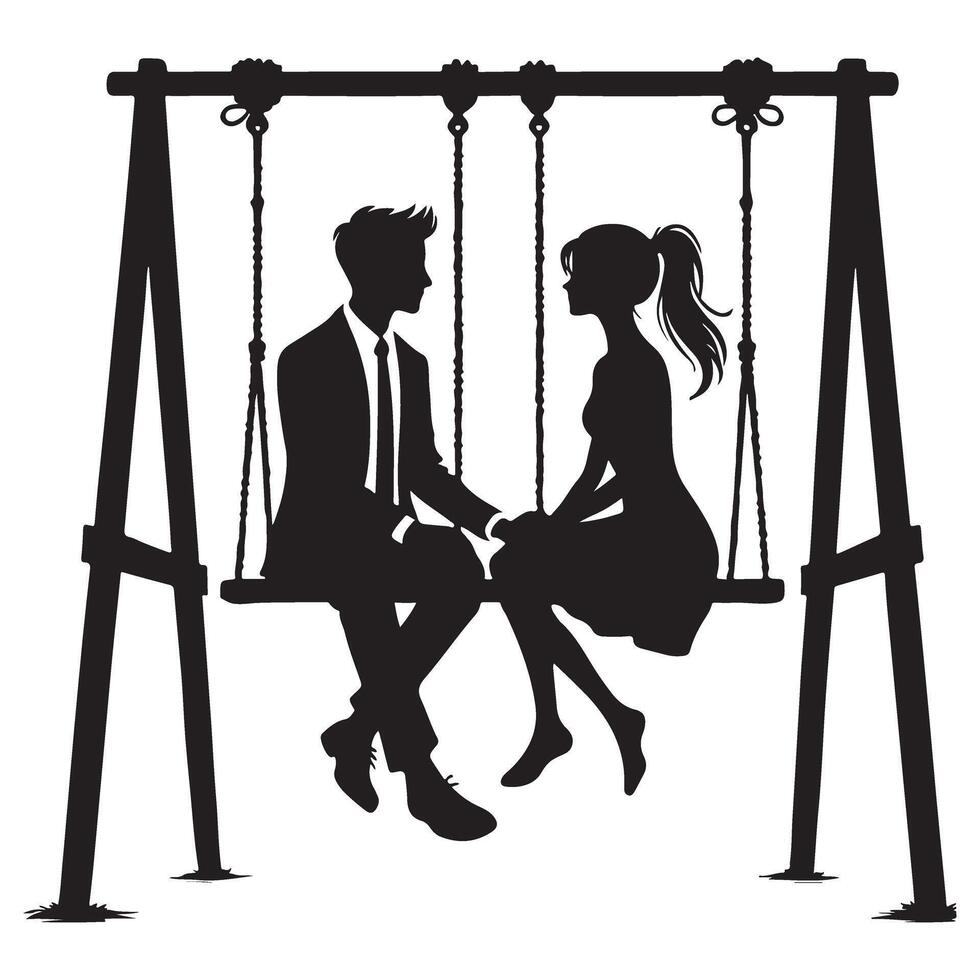 Silhouette Dressed Up Couple on Swing Enjoying Each Other's Company vector
