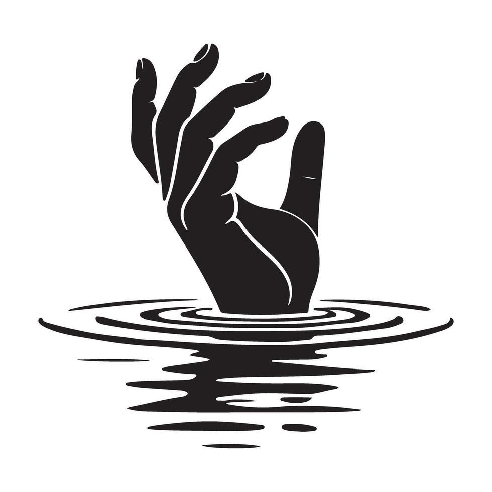 Drowning Hand Reaching Out for Help Silhouette in the Water vector