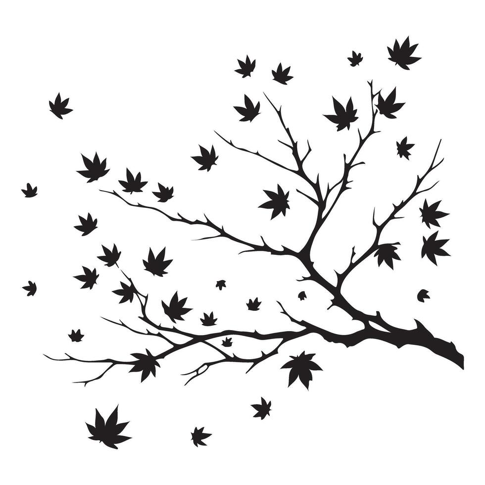 Autumn Tree Branch Silhouette Illustration Falling Leaves Design vector